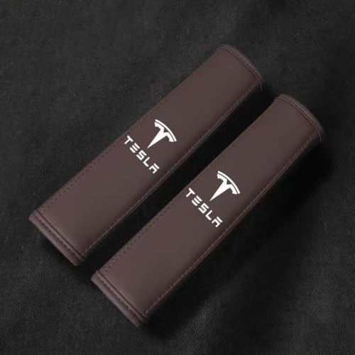 ZZRSXZSR 2 Pcs Gurtpolster Auto für Tesla Model x Plaid AWD 2021-2025,Gurtschutz Auto Innere ZubehöR,Brown von ZZRSXZSR