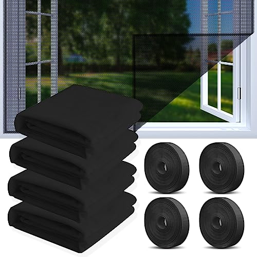 4 Stück Mückenschutz Fenster, 150x130cm Fliegengitter Fenster mit 4 Rollen Selbstklebend, Zuschneidbar Fenster Fensternetz, Unsichtbares Fenstergitter hält Fliegen/Mücken Draußen(D) von ZZRSYJ