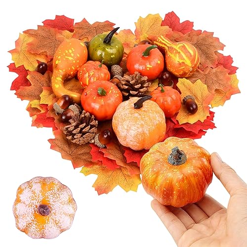 ZZRSYJ 50 Stück Thanksgiving Dekoration Set,Herbst Mini Kürbis Ahornblätter,Künstliche Tannenzapfen Eicheln Ahornblattdeko Künstliche Kürbisse,Für Deko Halloween Thanksgiving Herbstdekorationen. von ZZRSYJ