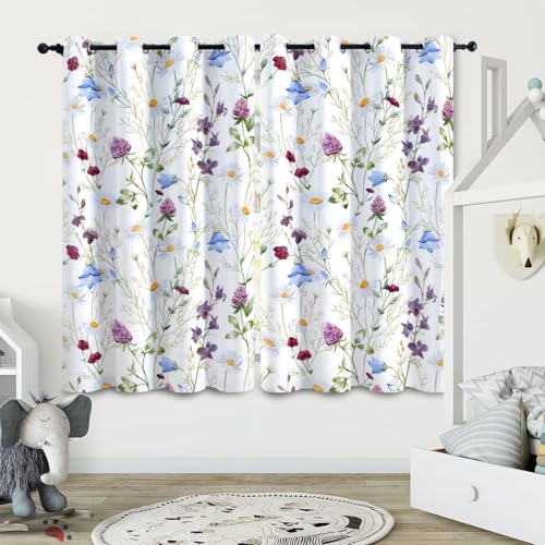 ZZTBQ Aquarell Blumen Thermovorhang Verdunklungsvorhänge Ösen Blumen Pflanzen Floral2er Set H 200 x B 140 cm Schlafzimmer Gardinen und Vorhänge Grüne Zweige Bunte Blumen Blickdicht von ZZTBQ