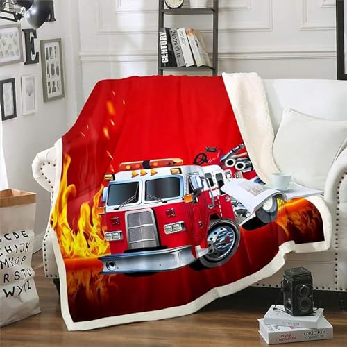 ZZTBQ Autos Drucken Kuscheldecke für Erwachsene Feuerwehrauto Warm Sherpa Decke Dicke Sofa Flanell Fleecedecke 150x200cm Feuerwehr Überwurfdecke für Bett Flauschige Wohndecke von ZZTBQ