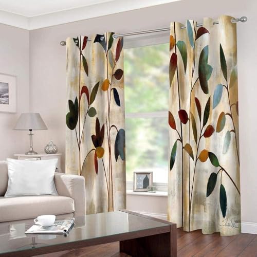 ZZTBQ Blumen und Blatt Gardinen Blickdichte Vorhänge Blätter Blumen Muster Gardinen Vorhang Thermovorhang mit Ösen für Schlafzimmer Wohnzimmer Verdunklungsvorhang, 70x160 cm (BxH), 2er Set von ZZTBQ