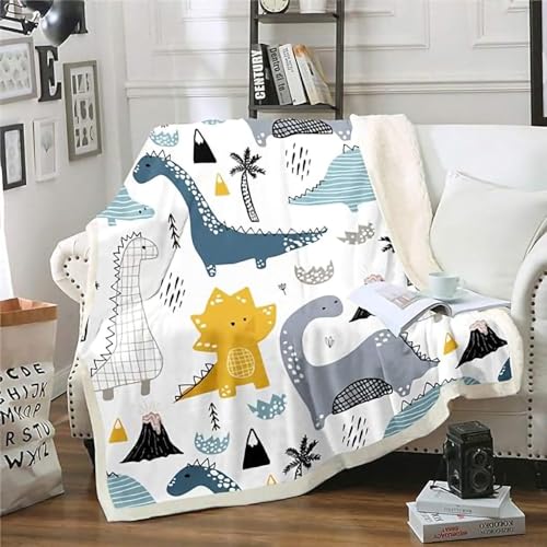 ZZTBQ Dinosaurier Drucken Kuscheldecke für Erwachsene Karikatur Dinosaurier Warm Sherpa Decke Dicke Sofa Flanell Fleecedecke 150x200cm Dinosaurier Muster Überwurfdecke für Bett Flauschige Wohndecke von ZZTBQ