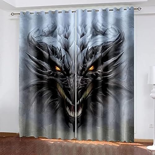 ZZTBQ Drachen Vorhang Verdunkelung Muster Drache Blickdichte Vorhänge Gardinen, Thermovorhang Kälteschutz Ösen Vorhang für Schlafzimmer Wohnzimmer, 117x183 cm (BxH), 2er Set von ZZTBQ