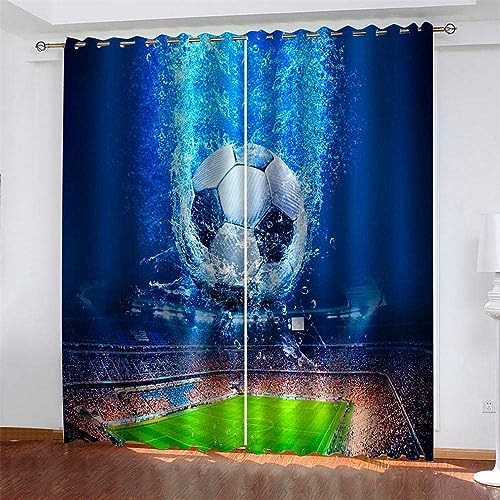 ZZTBQ Fußball Gardinen Blickdichte Vorhänge Fußball 3D Drucken Gardinen Vorhang Thermovorhang mit Ösen für Schlafzimmer Wohnzimmer Verdunklungsvorhang, 70x160 cm (BxH), 2er Set von ZZTBQ