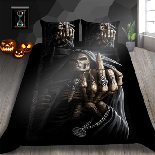 ZZTBQ Gothic Totenkopf Bettwäsche 200x200 3teilig Mittelfinger Schädel Muster 1 Bettbezug 200x200 cm + 2 Kissenbezüge 80X80 cm, Halloween Schwarz Grau Skelett Bettwäsche-Sets Polyester Mikrofaser ZZTBQ Gothic Totenkopf Bettwäsche 200x200 3teilig Mittelfinger Schädel Muster 1 Bettbezug 200x200 cm + 2 Kissenbezüge 80X80 cm, Halloween Schwarz Grau Skelett Bettwäsche-Sets Polyester Mikrofaser von ZZTBQ