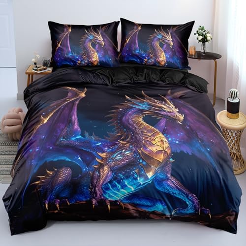 ZZTBQ Lila Drachen Bettwäsche 200x200 3teilig Galaxy Dragon 1 Bettbezug 200x200 cm + 2 Kissenbezüge 80X80 cm, Blau Schwarz Bettwäsche-Sets Polyester Mikrofaser mit Reißverschluss ZZTBQ Lila Drachen Bettwäsche 200x200 3teilig Galaxy Dragon 1 Bettbezug 200x200 cm + 2 Kissenbezüge 80X80 cm, Blau Schwarz Bettwäsche-Sets Polyester Mikrofaser mit Reißverschluss von ZZTBQ
