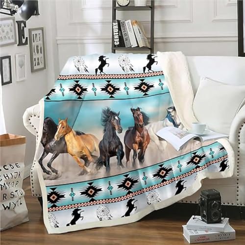 ZZTBQ Pferd Drucken Kuscheldecke für Kinder Pferd Warm Sherpa Decke Dicke Sofa Flanell Fleecedecke 100x150cm 3D-Druck Tiere Pferd Motiv Überwurfdecke für Bett Ultra Weich Flauschige Wohndecke von ZZTBQ