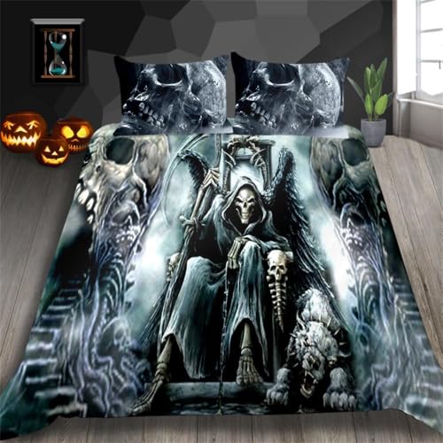 ZZTBQ Totenkopf Bettwäsche 200x200 3teilig Schädel Muster Gothic 1 Bettbezug 200x200 cm + 2 Kissenbezüge 80X80 cm, Schwarz Gothic Skulll Bettwäsche-Sets Polyester Mikrofaser mit Reißverschluss ZZTBQ Totenkopf Bettwäsche 200x200 3teilig Schädel Muster Gothic 1 Bettbezug 200x200 cm + 2 Kissenbezüge 80X80 cm, Schwarz Gothic Skulll Bettwäsche-Sets Polyester Mikrofaser mit Reißverschluss von ZZTBQ