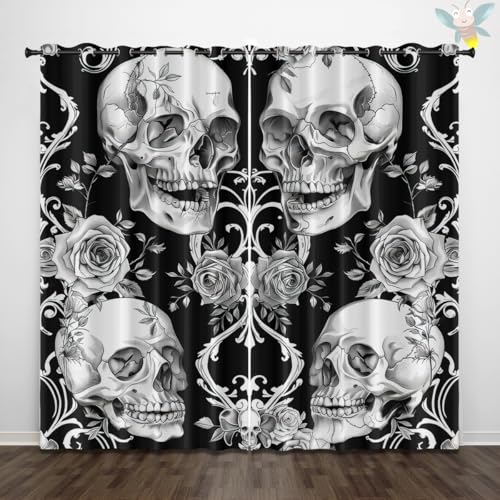 ZZTBQ Totenkopf Kurz Gardinen Blickdicht Gothic Skull 3D Blumen2er Set H 100 x B 90 cm Ösenvorhang Vorhang Verdunkelungsvorhang Totenkopf Weiß mit Ösen Thermovorhang ZZTBQ Totenkopf Kurz Gardinen Blickdicht Gothic Skull 3D Blumen2er Set H 100 x B 90 cm Ösenvorhang Vorhang Verdunkelungsvorhang Totenkopf Weiß mit Ösen Thermovorhang von ZZTBQ