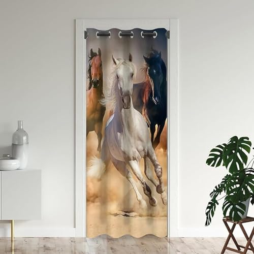 ZZTBQ Wildpferde Türvorhang Pferd Fohlen Blickdicht Thermo Gardinen Vorhang Stute Tiermotiv Blackout Vorhang mit Ösen Schwarz Braun Khaki für Schlafzimmer Tür Schrank Vorhang 106x203cm von ZZTBQ
