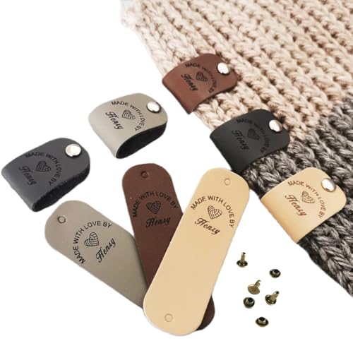 Personalisierte, Handgefertigte Etiketten Mit Nieten, Lederetiketten Mit Individuellem Logo-Text, Faltbare Häkel-Etiketten, Individuelle Handwerks-Etiketten, Handgefertigte Etiketten for Strick- Und(2 von ZZTINGC
