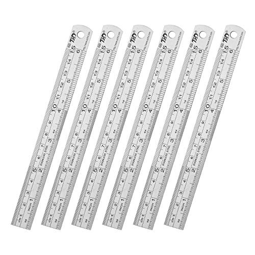 ZZTX Lineal aus Metall, gerade Kante, Edelstahl, 15,2 cm, Lineal-Set, Lineale, Großpackung, 6 Stück von ZZTX