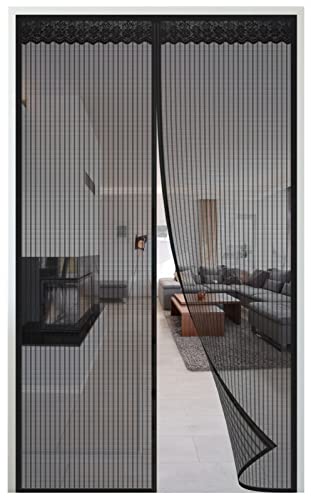 Magnet Fliegengitter Tür,95x260cm (37.4x102.36in) Insektenschutz Balkontür Fliegenvorhang,Automatisch Verschließen,Kinderleichte Klebemontage，für Wohnzimmer Schiebetür Terrassentür，Schwarz-a von ZZUU