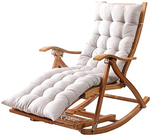 Liegestuhl klappbar Relaxliege garten Camping Schaukelstuhl Schwerelosigkeit Stuhl Outdoor Klappliege Bambus Holz Lounge Chair mit grau gepolstert für Draussen, Garten, Terrasse, Am Pool Max.250kg,#2 von ZZX