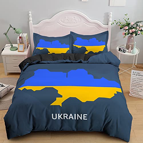 ZZXHG Bettwäsche 135x200 Blaue Ukraine-Karte, Mikrofaser Bettbezug für Kinder Einzelbett - Bettbezüge mit Reißverschluss + 2 Kissenbezug 80x80 cm von ZZXHG