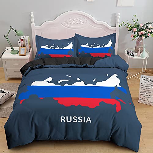 ZZXHG Bettwäsche 135x200 Mikrofaser 2teilig Blaue Russland-Karte, Bettbezug 135 x 200 2er Set mit 80x80 cm Kissenbezug, Kinderbettwäsche Für Einzelbett mit Reißverschluss von ZZXHG