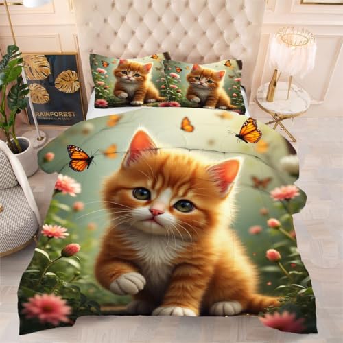 ZZXHG All Season 3D Druck Bettdecke Hautfreundlich - Mandarinenfarbenes KäTzchen, XXL Bettdecken Set mit 2 Kissenhüllen 80x80 cm für Paare, 220x240 cm, Maschinenwaschbar ZZXHG All Season 3D Druck Bettdecke Hautfreundlich - Mandarinenfarbenes KäTzchen, XXL Bettdecken Set mit 2 Kissenhüllen 80x80 cm für Paare, 220x240 cm, Maschinenwaschbar von ZZXHG
