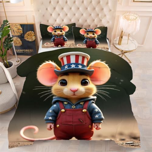 ZZXHG All Season 3D Druck Bettdecke Weich - Gelbe Comic-Maus, Bettdecken Set mit 2 Kissenhüllen 80x80 cm für Erwachsene, 155x220 cm, Atmungsaktiv von ZZXHG