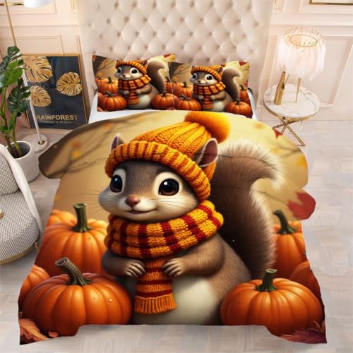 ZZXHG All Season 3D Druck Bettdecke Weich - Graues EichhöRnchen, Bettdecken Set mit 2 Kissenhüllen 80x80 cm für Erwachsene, 155x220 cm, Atmungsaktiv von ZZXHG