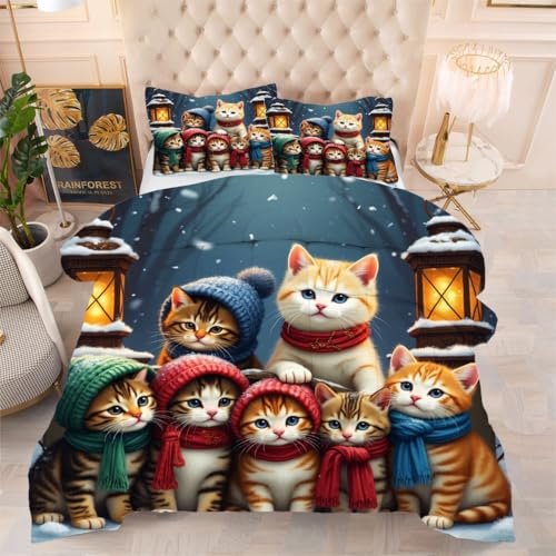 ZZXHG All Season 3D Druck Bettdecke Weich - Schneekatze, Bettdecken Set mit 2 Kissenhüllen 80x80 cm für Erwachsene, 155x220 cm, Atmungsaktiv von ZZXHG