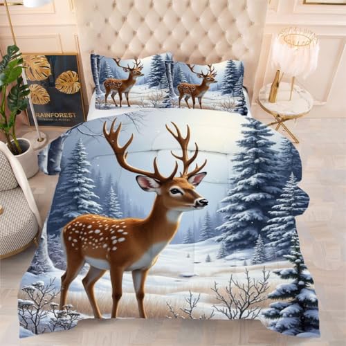 ZZXHG All Season 3D Druck Bettdecke Weich - Verschneiter Elch, Bettdecken Set mit 2 Kissenhüllen 80x80 cm für Erwachsene, 155x220 cm, Atmungsaktiv ZZXHG All Season 3D Druck Bettdecke Weich - Verschneiter Elch, Bettdecken Set mit 2 Kissenhüllen 80x80 cm für Erwachsene, 155x220 cm, Atmungsaktiv von ZZXHG