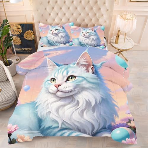 ZZXHG Atmungsaktiv 3D Druck Bettdecke Maschinenwaschbar - Blaue Katze, Weiche Bettdecke Set mit 2 Kissenhüllen 80x80 cm für Familien, 200x200 cm, Vier Jahreszeiten ZZXHG Atmungsaktiv 3D Druck Bettdecke Maschinenwaschbar - Blaue Katze, Weiche Bettdecke Set mit 2 Kissenhüllen 80x80 cm für Familien, 200x200 cm, Vier Jahreszeiten von ZZXHG