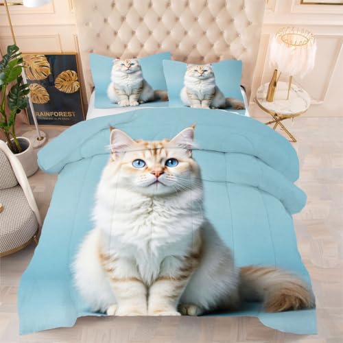 ZZXHG Atmungsaktiv 3D Druck Bettdecke Maschinenwaschbar - Gelbe Katze, Weiche Bettdecke Set mit 2 Kissenhüllen 80x80 cm für Familien, 200x200 cm, Vier Jahreszeiten von ZZXHG