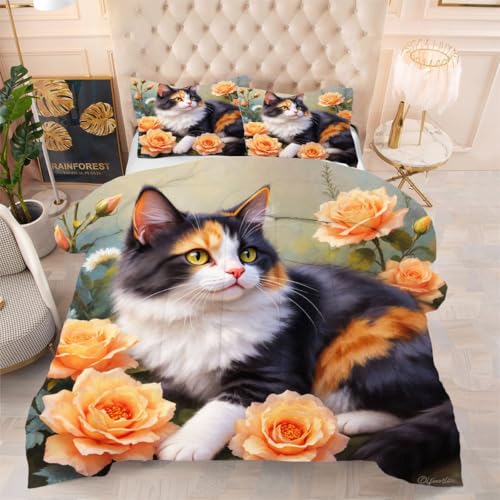ZZXHG Atmungsaktiv 3D Druck Bettdecke Maschinenwaschbar - Katze im Blumenbeet, Weiche Bettdecke Set mit 2 Kissenhüllen 80x80 cm für Familien, 200x200 cm, Vier Jahreszeiten ZZXHG Atmungsaktiv 3D Druck Bettdecke Maschinenwaschbar - Katze im Blumenbeet, Weiche Bettdecke Set mit 2 Kissenhüllen 80x80 cm für Familien, 200x200 cm, Vier Jahreszeiten von ZZXHG