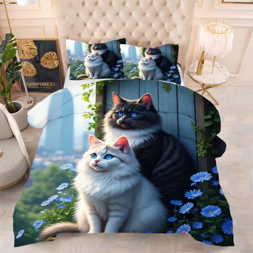 ZZXHG Atmungsaktiv 3D Druck Bettdecke Weich - Bunte Tierkatze, Bettwaren Set mit 2 Kissenhüllen 80x80 cm für Gästebetten und Jugendzimmer 135x200 cm e1008 von ZZXHG