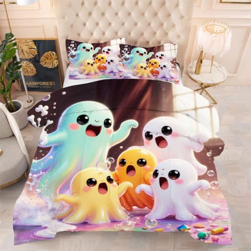 ZZXHG Atmungsaktiv 3D Druck Bettdecke Weich - Bunter Geist, Bettwaren Set mit 2 Kissenhüllen 80x80 cm für Gästebetten und Jugendzimmer 135x200 cm von ZZXHG