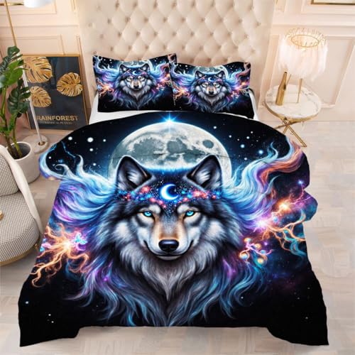 ZZXHG Atmungsaktiv 3D Druck Bettdecke Weich - Bunter Wolf, Bettwaren Set mit 2 Kissenhüllen 80x80 cm für Gästebetten und Jugendzimmer 135x200 cm ZZXHG Atmungsaktiv 3D Druck Bettdecke Weich - Bunter Wolf, Bettwaren Set mit 2 Kissenhüllen 80x80 cm für Gästebetten und Jugendzimmer 135x200 cm von ZZXHG