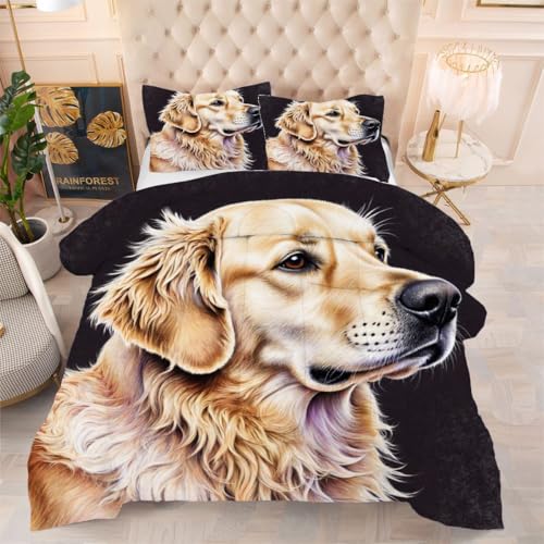 ZZXHG Atmungsaktiv 3D Druck Bettdecke Weich - Gelber Hund, Bettwaren Set mit 2 Kissenhüllen 80x80 cm für Gästebetten und Jugendzimmer 135x200 cm_h43 von ZZXHG