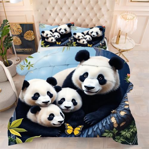 ZZXHG Atmungsaktiv 3D Druck Bettdecke Weich - Schwarz-WeißEr Panda, Bettwaren Set mit 2 Kissenhüllen 80x80 cm für Gästebetten und Jugendzimmer 135x200 cm von ZZXHG