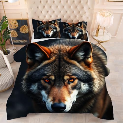 ZZXHG Atmungsaktiv 3D Druck Bettdecke Weich - Wolf mit Orangefarbenen Augen, Bettwaren Set mit 2 Kissenhüllen 80x80 cm für Gästebetten und Jugendzimmer 135x200 cm ZZXHG Atmungsaktiv 3D Druck Bettdecke Weich - Wolf mit Orangefarbenen Augen, Bettwaren Set mit 2 Kissenhüllen 80x80 cm für Gästebetten und Jugendzimmer 135x200 cm von ZZXHG