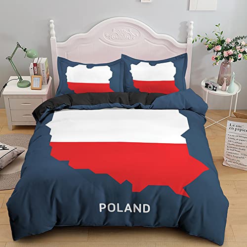 ZZXHG Bettwäsche 135x200 Blaue Polen Karte, Mikrofaser Bettbezug für Kinder Einzelbett - Bettbezüge mit Reißverschluss + 2 Kissenbezug 80x80 cm von ZZXHG