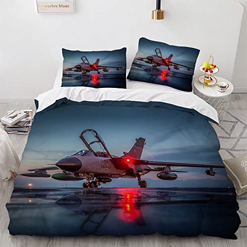 ZZXHG Bettwäsche 135x200 Blauer Kampfjet, Weiche Mikrofaser Wendemotiv Bettbezug Set für Kinder Einzelbett, Atmungsaktiv Bettbezüge mit Reißverschluss und 2 Kissenbezüge 80x80 von ZZXHG