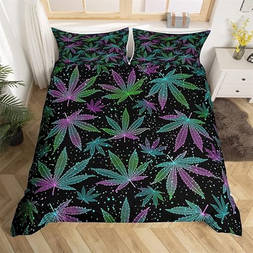 ZZXHG Bettwäsche 135x200 Lila Cannabis-Blatt, Weiche Mikrofaser Wendemotiv Bettbezug Set für Kinder Einzelbett, Atmungsaktiv Bettbezüge mit Reißverschluss und 2 Kissenbezüge 80x80 von ZZXHG