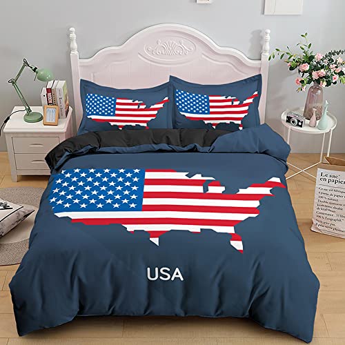 ZZXHG Bettwäsche 135x200 Mikrofaser 2teilig Blaue Usa Karte, Bettbezug 135 x 200 2er Set mit 80x80 cm Kissenbezug, Kinderbettwäsche Für Einzelbett mit Reißverschluss von ZZXHG