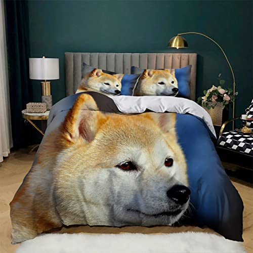 ZZXHG Bettwäsche 135x200 Mikrofaser 2teilig Gelber 3D-Akita Inu, Bettbezug 135 x 200 2er Set mit 80x80 cm Kissenbezug, Kinderbettwäsche Für Einzelbett mit Reißverschluss von ZZXHG