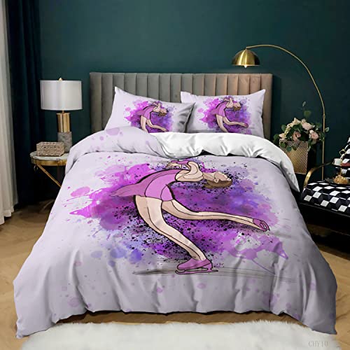 ZZXHG Bettwäsche 135x200 Mikrofaser 2teilig Lila 3D-Eiskunstlauf, Bettbezug 135 x 200 2er Set mit 80x80 cm Kissenbezug, Kinderbettwäsche Für Einzelbett mit Reißverschluss von ZZXHG
