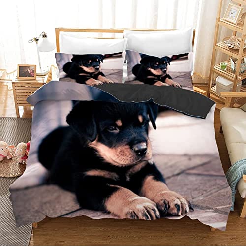 ZZXHG Bettwäsche 135x200 Mikrofaser 2teilig Schwarzer SüßEr Rottweiler, Bettbezug Set mit 80x80 Kissenbezüge, Kinderbettwäsche Für Einzelbett, Atmungsaktiv Bettbezüge mit Reißverschluss von ZZXHG