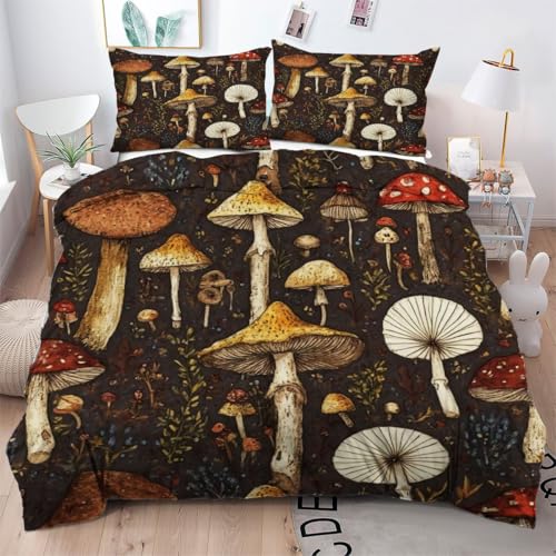 ZZXHG Bettwäsche 135x200 Mikrofaser 3teilig Bunte Pilze, Wendemotiv Bettbezug 135 x 200 2er Set mit 80x80 cm Kissenbezug, Weiche Kinderbettwäsche Für Einzelbett mit Reißverschluss von ZZXHG