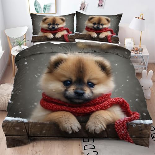 ZZXHG Bettwäsche 135x200 Mikrofaser 3teilig Gelber Hund, Wendemotiv Bettbezug 135 x 200 2er Set mit 80x80 cm Kissenbezug, Weiche Kinderbettwäsche Für Einzelbett mit Reißverschluss von ZZXHG