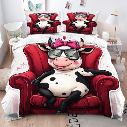 ZZXHG Bettwäsche 135x200 Mikrofaser 3teilig WeißE Cartoon-Kuh, Wendemotiv Bettbezug 135 x 200 2er Set mit 80x80 cm Kissenbezug, Weiche Kinderbettwäsche Für Einzelbett mit Reißverschluss ZZXHG Bettwäsche 135x200 Mikrofaser 3teilig WeißE Cartoon-Kuh, Wendemotiv Bettbezug 135 x 200 2er Set mit 80x80 cm Kissenbezug, Weiche Kinderbettwäsche Für Einzelbett mit Reißverschluss von ZZXHG
