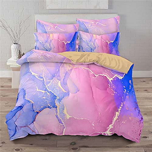 ZZXHG Bettwäsche 135x200 Rosa Marmor, Weiche Mikrofaser Wendemotiv Bettbezug Set für Kinder Einzelbett, Atmungsaktiv Bettbezüge mit Reißverschluss und 2 Kissenbezüge 80x80 von ZZXHG