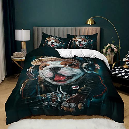 ZZXHG Bettwäsche 135x200 Schwarze Englische Bulldogge, Mikrofaser Bettbezug für Kinder Einzelbett - Bettbezüge mit Reißverschluss + 2 Kissenbezug 80x80 cm von ZZXHG
