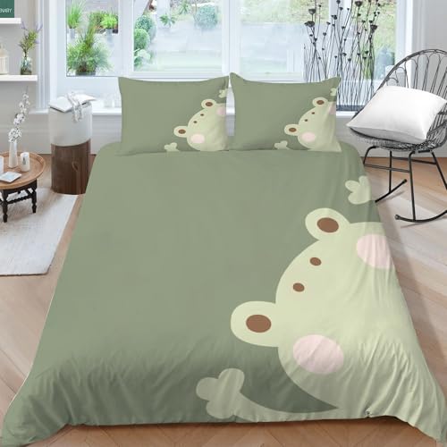 ZZXHG Bettwäsche 140x200 GrüNer Frosch Druck, Weich Mikrofaser Bettbezug Set Für Jungen Mädchen Einzelbett, Wendemotiv Bettbezüge mit Reißverschluss und 2 Kissenbezug 80x80 cm von ZZXHG