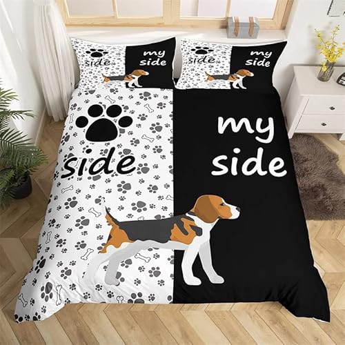 ZZXHG Bettwäsche 140x200 Mikrofaser 3teilig Schwarzer Und WeißEr Beagle, Wendemotiv Bettbezug Set für Kinder Einzelbett, Atmungsaktiv Bettbezüge mit Reißverschluss und 2 Kissenbezüge 80x80 von ZZXHG