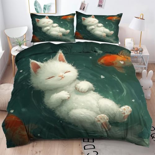 ZZXHG Bettwäsche 155x220 Mikrofaser 3teilig WeißE Cartoon-Katze, Wendemotiv Bettbezug Set für Kinder Einzelbett, Atmungsaktiv Bettbezüge mit Reißverschluss und 2 Kissenbezüge 80x80cm ZZXHG Bettwäsche 155x220 Mikrofaser 3teilig WeißE Cartoon-Katze, Wendemotiv Bettbezug Set für Kinder Einzelbett, Atmungsaktiv Bettbezüge mit Reißverschluss und 2 Kissenbezüge 80x80cm von ZZXHG